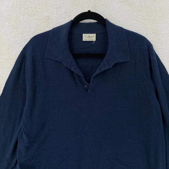 LL Bean Sweater Mens‎ XL Blue Cotton Cashmere Blend Polo Henley Luxury Pullover - Picture 3 of 12